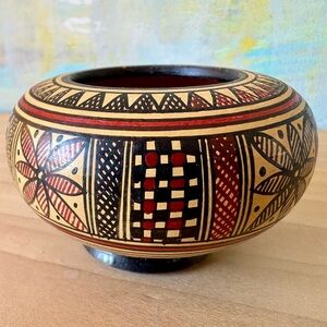 Vintage Small Black and Red Patterned Ceramic Bowl